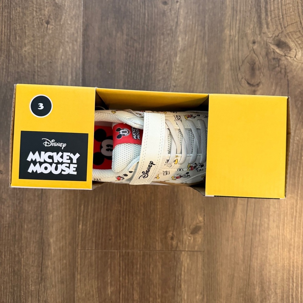 Disney Mickey Mouse Sneakers Kids Size 3 Cream Red Character Gum Sole Shoes - Picture 5 of 6